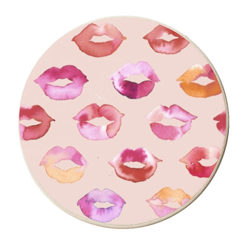 Watercolor Sweet Pink Lips - personalised beer coaster by Ninola Design