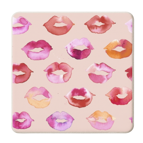 Watercolor Sweet Pink Lips - personalised beer coaster by Ninola Design