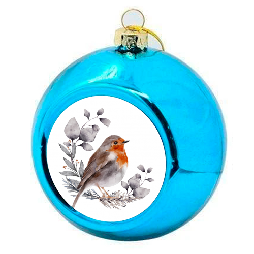 watercolor winter bird - colourful christmas bauble by haris kavalla