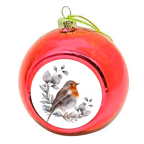 watercolor winter bird - colourful christmas bauble by haris kavalla