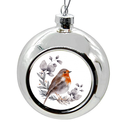 watercolor winter bird - colourful christmas bauble by haris kavalla