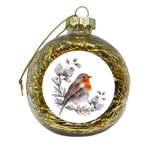watercolor winter bird - xmas bauble by haris kavalla