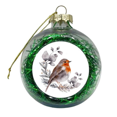 watercolor winter bird - xmas bauble by haris kavalla