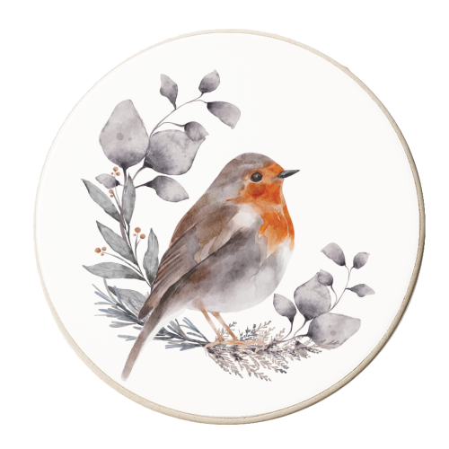 watercolor winter bird - personalised beer coaster by haris kavalla