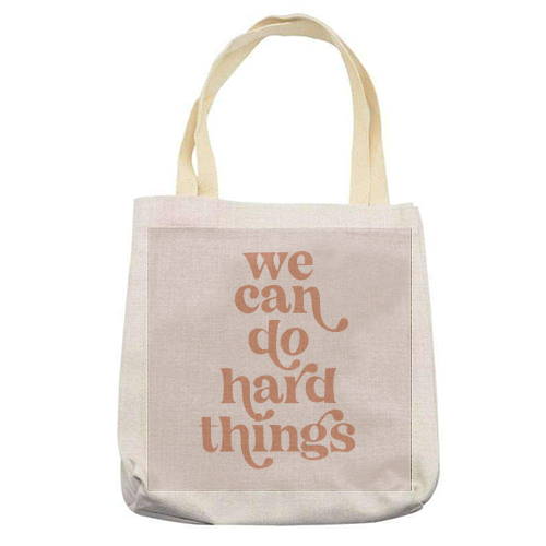 We Can Do Hard Things Retro Vintage Font Pink Background - printed canvas tote bag by Toni Scott