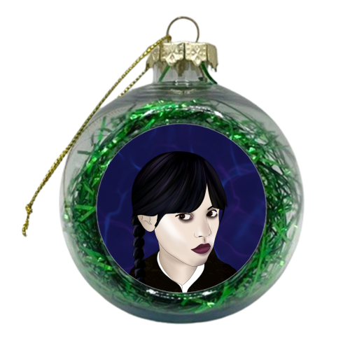 Wednesday -Addams  Blue Background - xmas bauble by Lisa Wardle