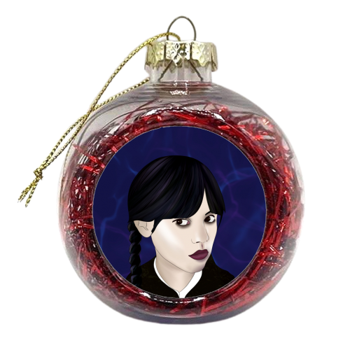 Wednesday -Addams  Blue Background - xmas bauble by Lisa Wardle