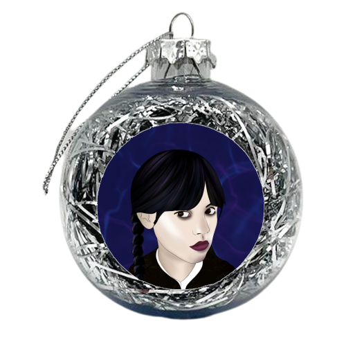 Wednesday -Addams  Blue Background - xmas bauble by Lisa Wardle