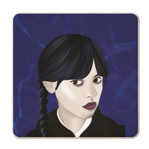 Wednesday -Addams  Blue Background - personalised beer coaster by Lisa Wardle