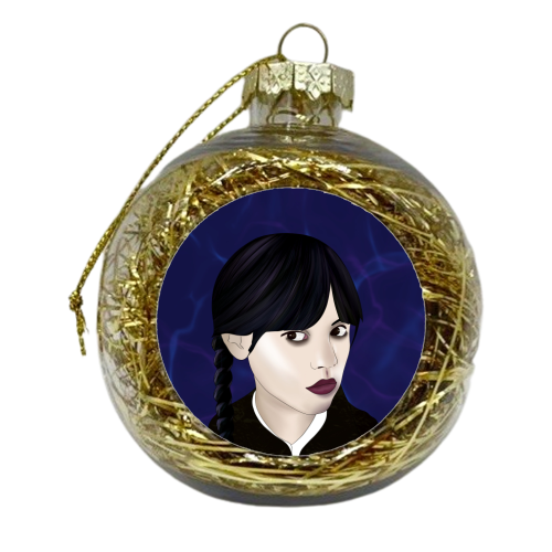Wednesday -Addams  Blue Background - xmas bauble by Lisa Wardle