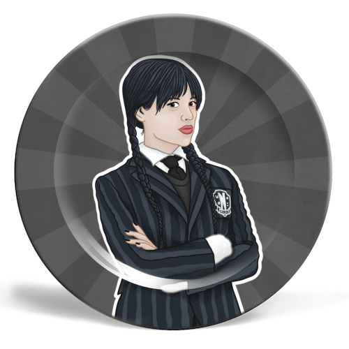 Wednesday Addams - ceramic dinner plate by Loren Grosvenor