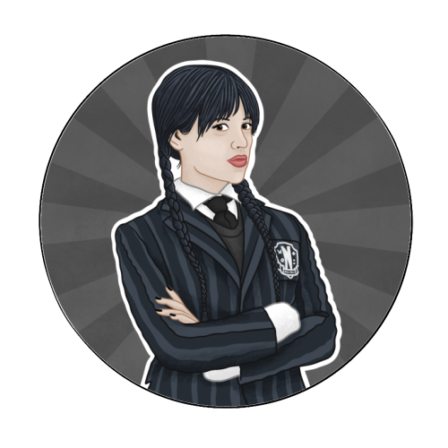 Wednesday Addams - Circle Sticker by Loren Grosvenor