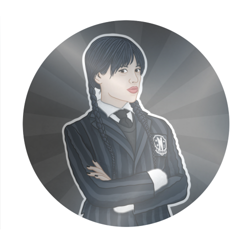 Wednesday Addams - Circle Sticker by Loren Grosvenor