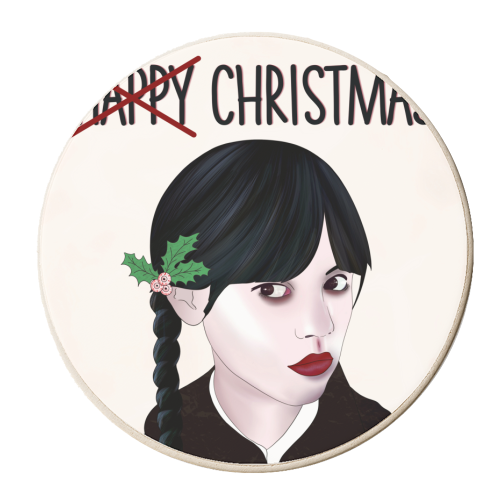 Wednesday Addams Fan Art - Christmas Special - personalised beer coaster by Lisa Wardle