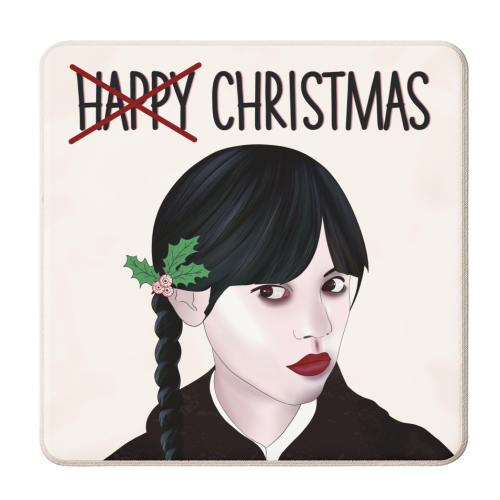 Wednesday Addams Fan Art - Christmas Special - personalised beer coaster by Lisa Wardle