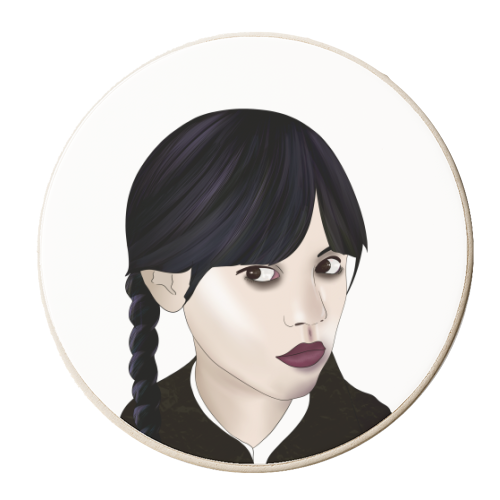 Wednesday Addams Fan Art - personalised beer coaster by Lisa Wardle