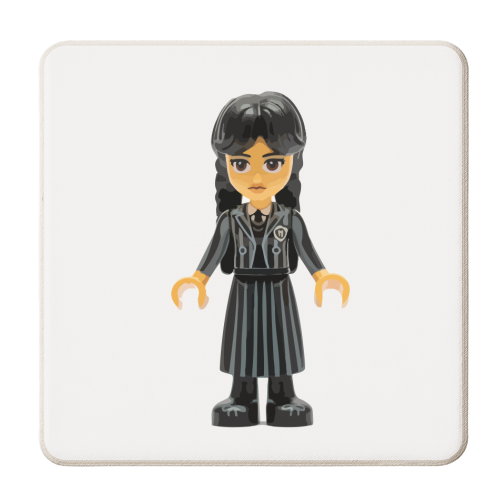 Wednesday Addams in School Uniform - Full Length - personalised beer coaster by David Bond