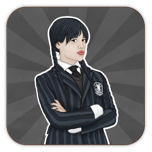 Wednesday Addams - personalised beer coaster by Loren Grosvenor