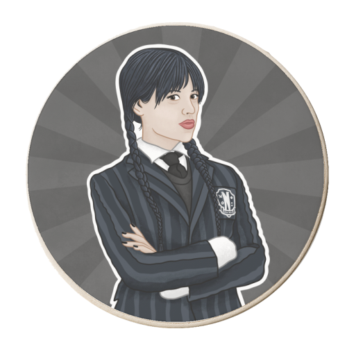 Wednesday Addams - personalised beer coaster by Loren Grosvenor