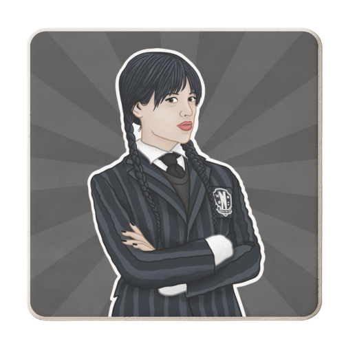 Wednesday Addams - personalised beer coaster by Loren Grosvenor