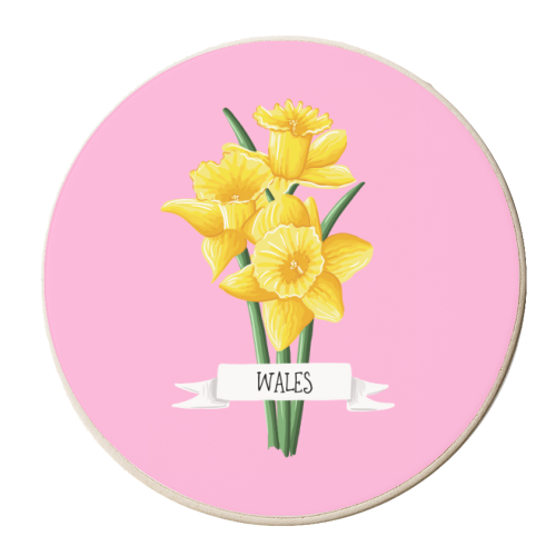 Welsh Daffodils (On Pink) - personalised beer coaster by Adam Regester
