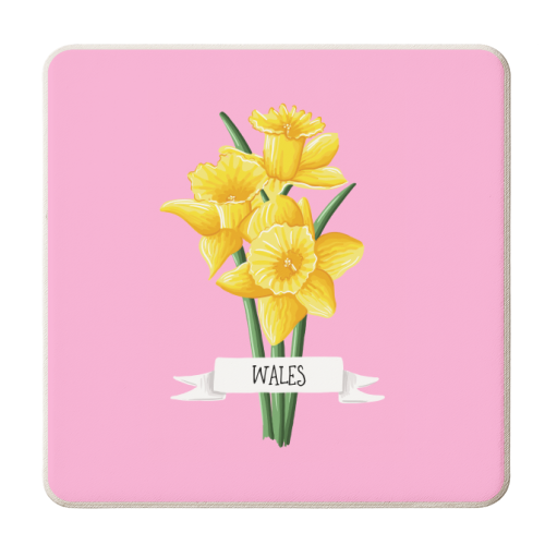 Welsh Daffodils (On Pink) - personalised beer coaster by Adam Regester