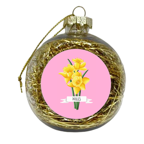Welsh Daffodils (On Pink) - xmas bauble by Adam Regester
