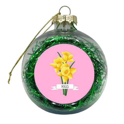 Welsh Daffodils (On Pink) - xmas bauble by Adam Regester