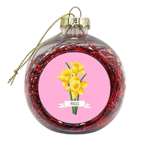 Welsh Daffodils (On Pink) - xmas bauble by Adam Regester