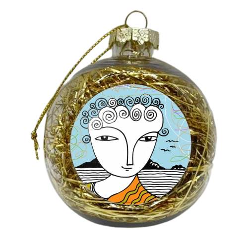 Welsh Girl by the Sea - xmas bauble by deborah Withey