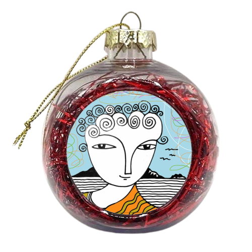 Welsh Girl by the Sea - xmas bauble by deborah Withey
