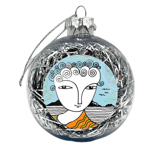 Welsh Girl by the Sea - xmas bauble by deborah Withey