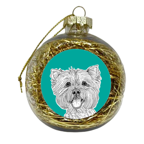 West Highland Terrier Dog Portrait ( teal background ) - xmas bauble by Adam Regester
