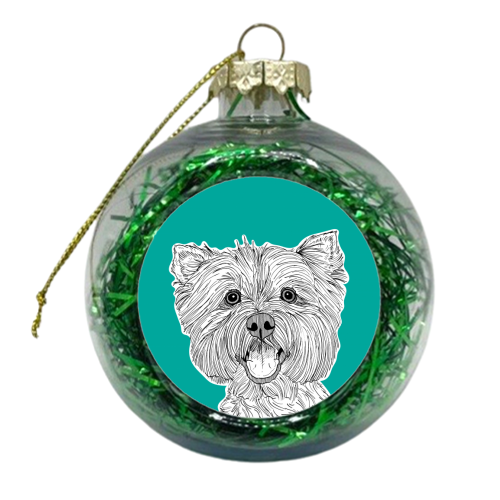 West Highland Terrier Dog Portrait ( teal background ) - xmas bauble by Adam Regester