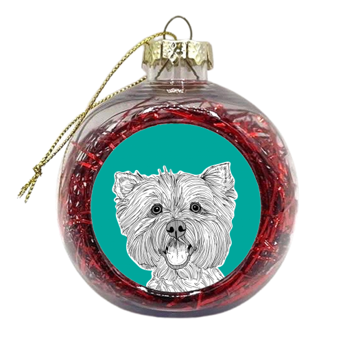 West Highland Terrier Dog Portrait ( teal background ) - xmas bauble by Adam Regester
