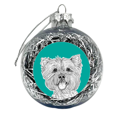 West Highland Terrier Dog Portrait ( teal background ) - xmas bauble by Adam Regester