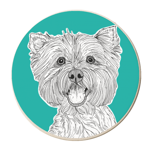 West Highland Terrier Dog Portrait ( teal background ) - personalised beer coaster by Adam Regester