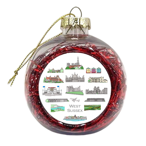 West Sussex Landmarks (pictorial version) - xmas bauble by Adam Regester