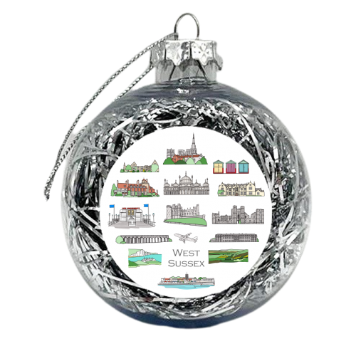 West Sussex Landmarks (pictorial version) - xmas bauble by Adam Regester