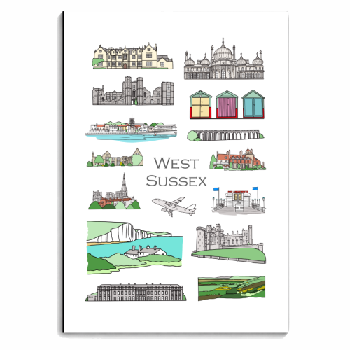 West Sussex Landmarks (pictorial version) - personalised A4, A5, A6 notebook by Adam Regester