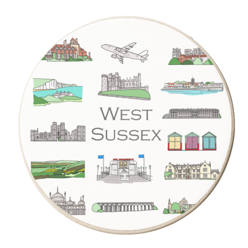 West Sussex Landmarks (pictorial version) - personalised beer coaster by Adam Regester