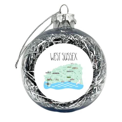 West Sussex Pictorial Map - xmas bauble by Adam Regester