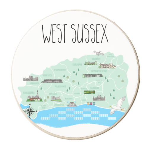 West Sussex Pictorial Map - personalised beer coaster by Adam Regester