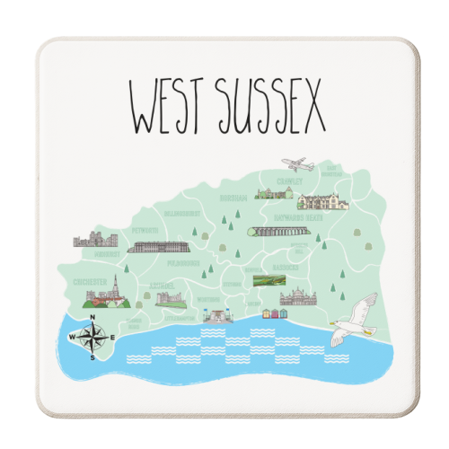 West Sussex Pictorial Map - personalised beer coaster by Adam Regester
