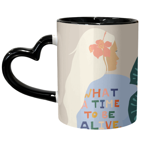 What A Time To Be Alive | Blonde Woman with a Positive Mindset Gratitude & Good Vibes | Fun Tropical - unique mug by Uma Prabhakar Gokhale