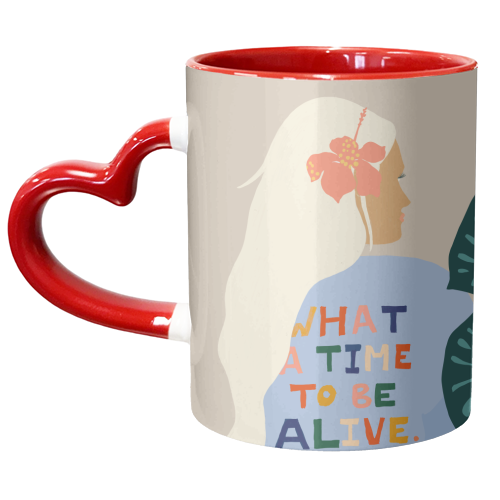What A Time To Be Alive | Blonde Woman with a Positive Mindset Gratitude & Good Vibes | Fun Tropical - unique mug by Uma Prabhakar Gokhale
