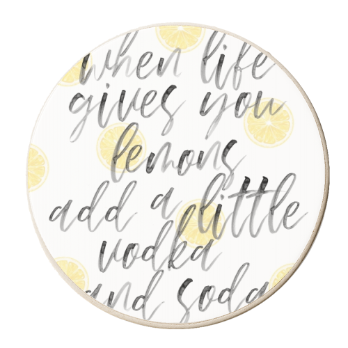 When Life Gives You Lemons Add A Little Vodka and Soda Watercolor Script and lemons - personalised beer coaster by Toni Scott