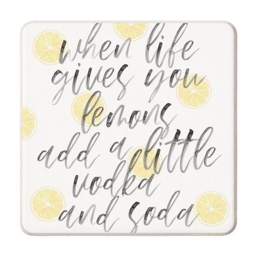 When Life Gives You Lemons Add A Little Vodka and Soda Watercolor Script and lemons - personalised beer coaster by Toni Scott