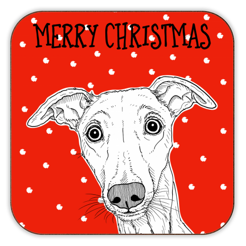 Whippet Christmas Greeting - personalised beer coaster by Adam Regester