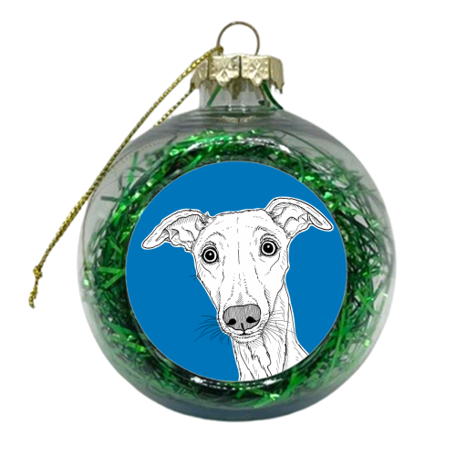 Whippet Dog Portrait ( blue background ) - xmas bauble by Adam Regester